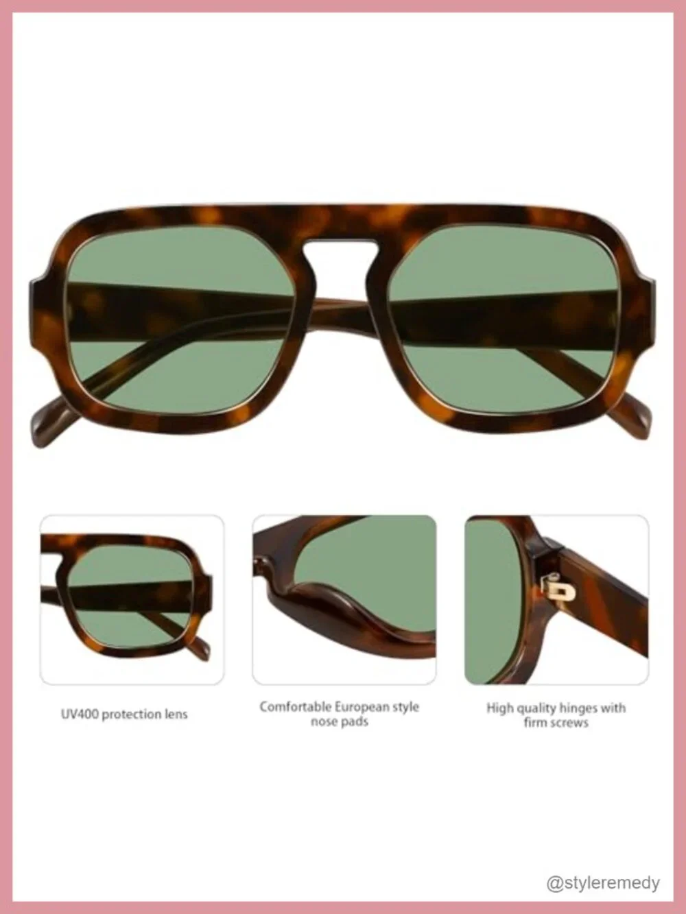 Retro Square Aviator Sunglasses Flat Top UV400 Protection Wrap Around Frame